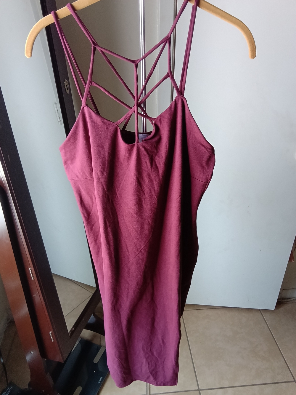 Libian Wine-Colored Strappy Back Cami Dress